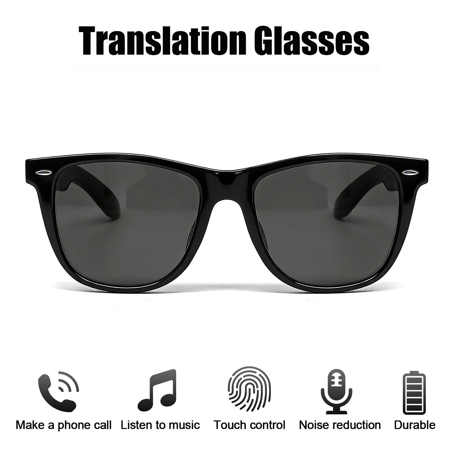 

AI-translated smart sunglasses with open-back headphones, suitable for various outdoor scenarios including beach cycling