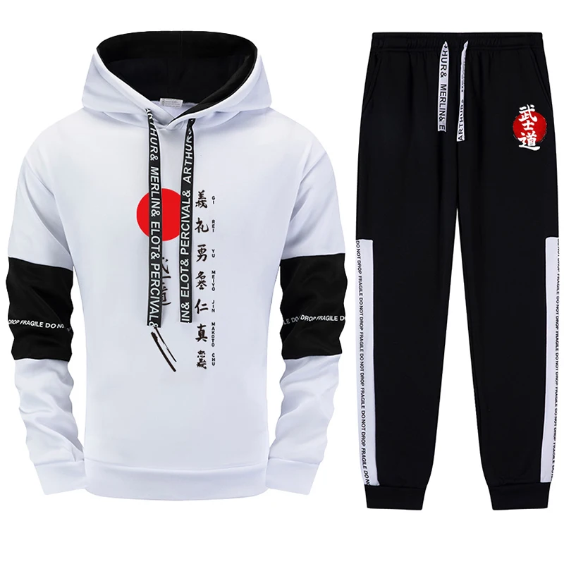 

2025 New Men Sportswear Japan Bushido Print Hoodie Sweatpants Urban Casual Fashion Autumn Winter Daily Training Tracksuit Outfit