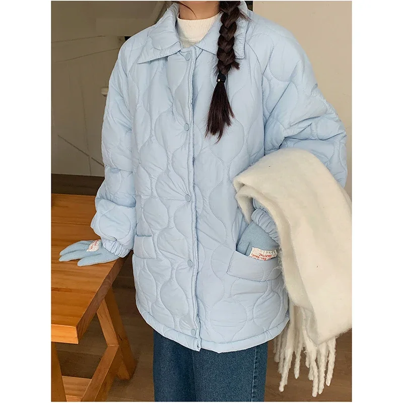 Long Sleeve Button up Thicken Warm Lambswool Jacket Women ParkasAutumn Winter Women Casual Loose Cotton-padded Jacket