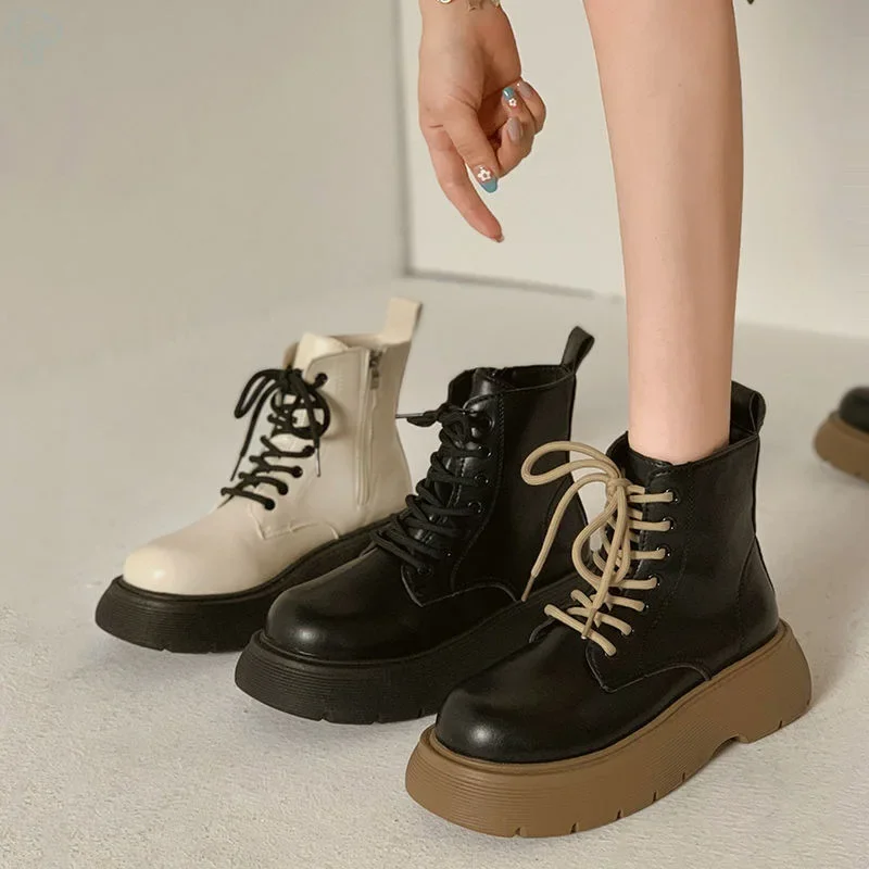 Autumn 2024 New Ins British Style Short Boots Platform Women's Single Boots All Match Casual Women's Boots