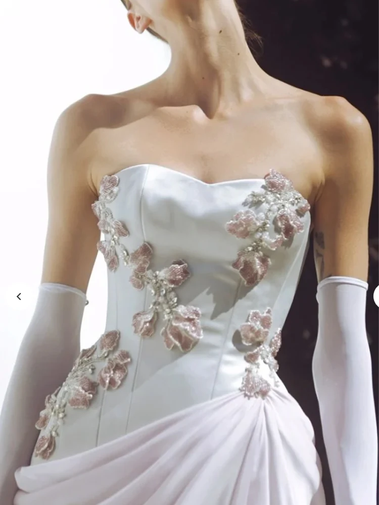 맞춤형 무도회 드레스 하이 퀄리티 패션 레트로 저지 아플리케 플리츠 구김 스트레이트 롱 드레스, 심플