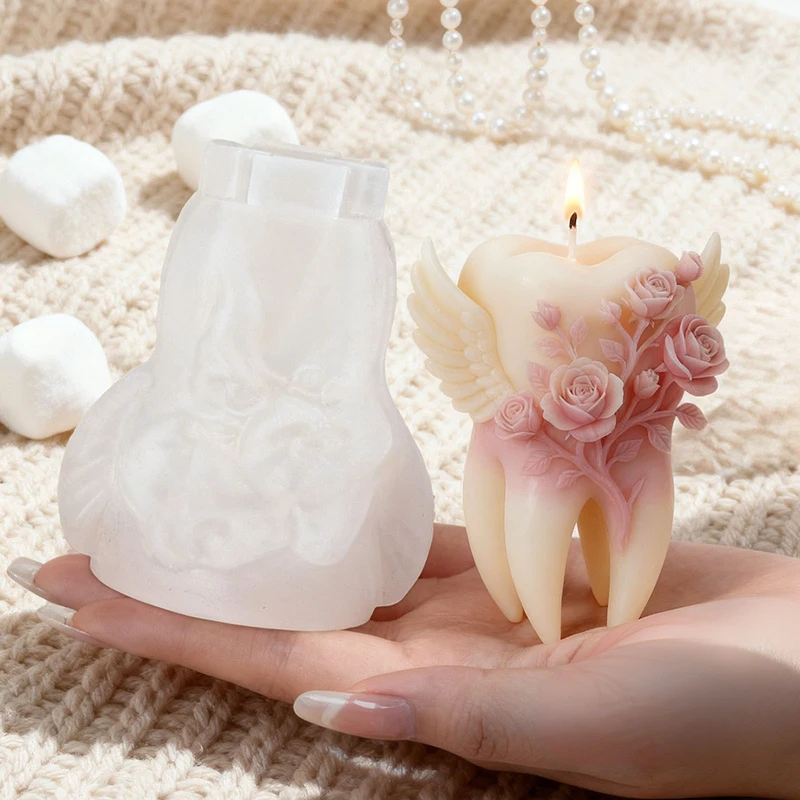 Wings Tooth Candle Silicone Mold 3D Relief Rose Tooth Silicone Mold DIY Handmade Aromatherapy Gypsum Epoxy Resin Making Mould view 2