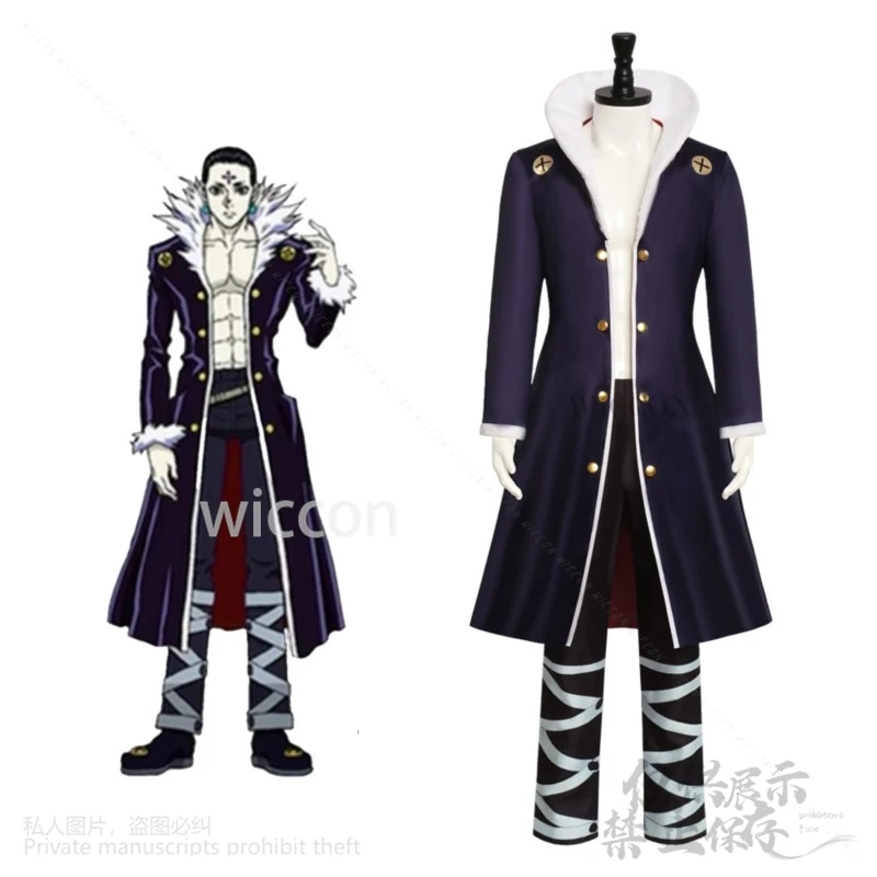 Anime HxH Cosplay Chrollo Lucilfer Costume Phantom Troupe Head Of Regiment Wig Long Coat Trench Shoe Man Party Suit Customized