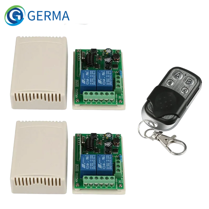 GERMA 433Mhz bezprzewodowy AC 250V 110V 220V 2CH moduł przekaźnika odbiorczego + 4 kanałowe nadajniki zdalnego sterowania RF 433 Mhz