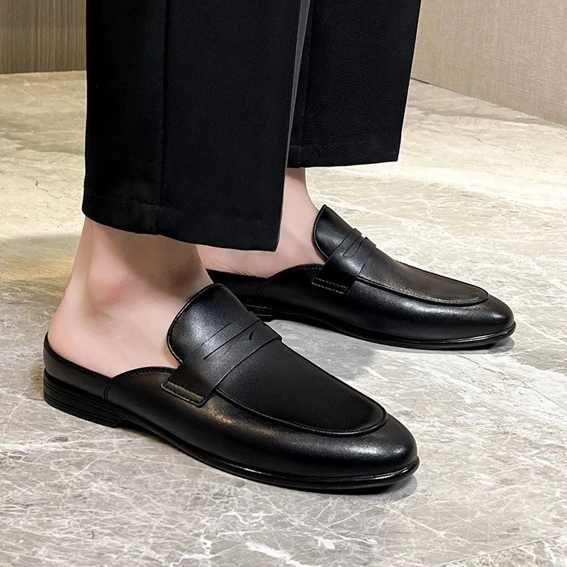 

Мужские лоферы на плоской подошве, лето 2029, тапочки с металлической пряжкой и кисточками, замшевые сабо высшего качества, удобные дышащие туфли без шнуровки