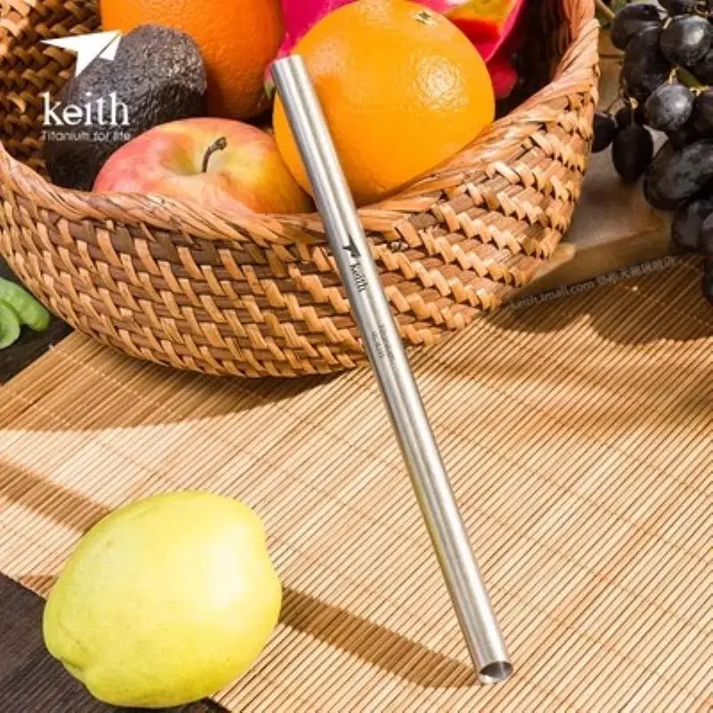 Keith Titanium Drinking Straw Family Camping Hiking Food Grade Bend And Straight Drink Straw With Clean Brush 21cm