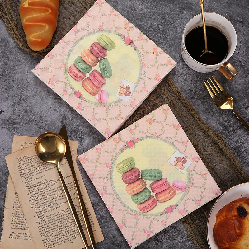 New Macaron Colorful Printing Paper Napkins Napkins Dessert Store Wedding Party Butterfly Bone Bart Paper 20 Sheets Wet and Dry