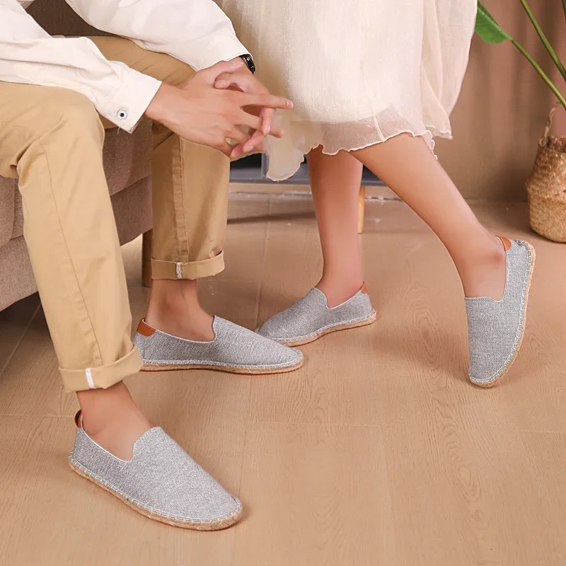 Espadrilles Women Shoes Patchwork Slip on Summer Shoes Men Loafers Breathable Canvas Shoes Jute Wrapped Shoes Unisex Outwear