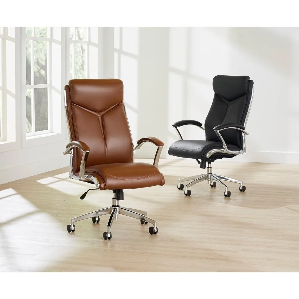 Modern Comfort Verismo Bonded Leather High-Back Executive Chair, Brown/Chrome, BIFMA Compliant