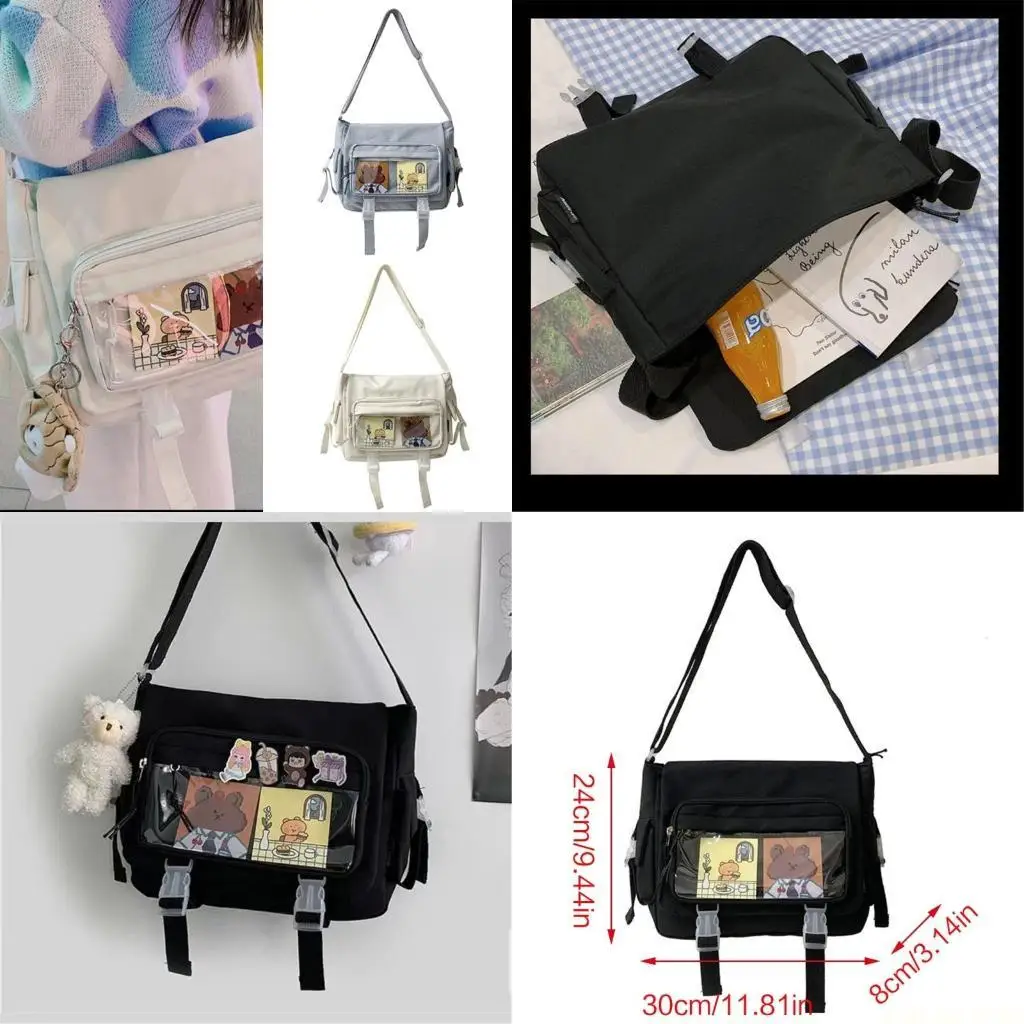 

X90D Fashionable Japanese Women Crossbody Bag Nylon Book Bag Transparent Itabag