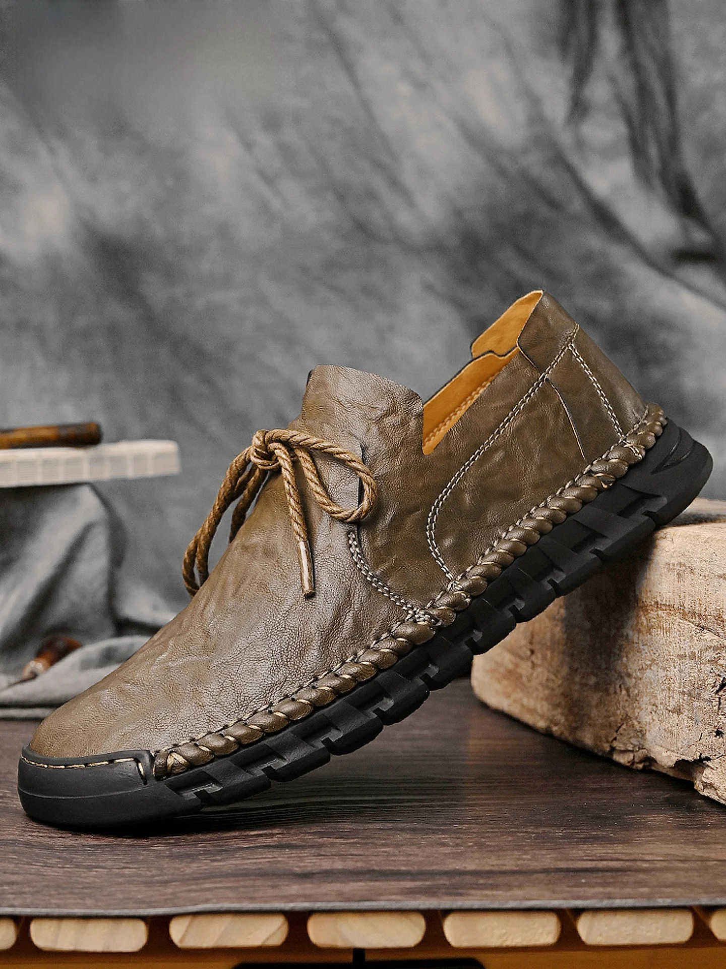 sheepskin-maker-men's-slip-on-shoes-genuine-leather-soft-bottom-trendy-retro-bean-bean-casual-leather-shoes-round-toe-flat-heel