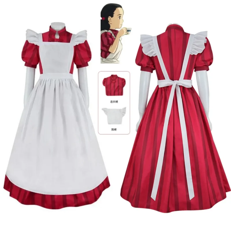 The Boy and The Heron Cosplay Movie Kiriko Cosplay Costume Red Dress Apron Girls Unform New Anime Cos Halloween Party Con Cos
