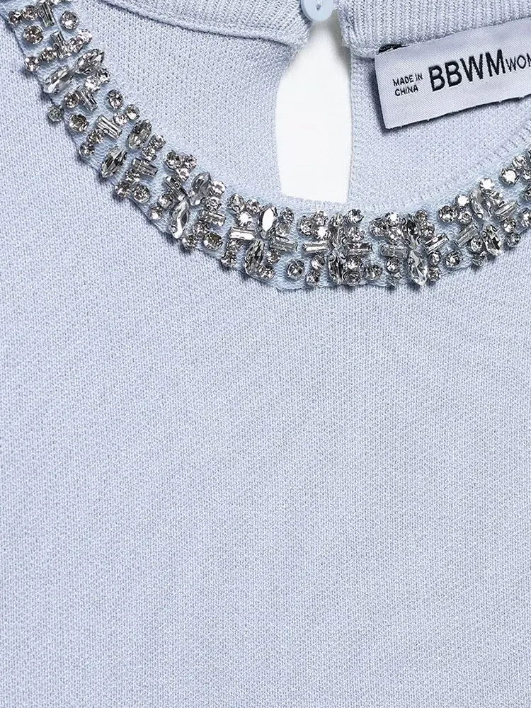 Setelan Wanita Solid Chic Kasual Musim Panas 2025 Atasan Lengan Pendek Leher-o Perhiasan Rok Ramping Mini Setelan Rajutan Fashion Baru