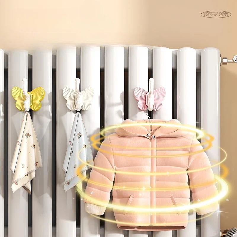 Schmetterlingsförmiger Haken für Haushaltsheizkörper, Wäscheständer für Babykleidung, universelles Aufbewahrungsregal, rutschfest, kein Stanzen erforderlich