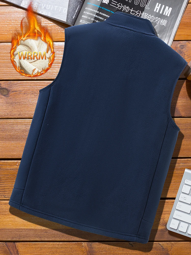 Fleece-Weste für Herren, Herbst-Winter, Lammwollwesten, dick, warm, Übergröße, lässige, mit Fleece gefütterte Weste, Mantel, ärmellose Weste – Detail 8