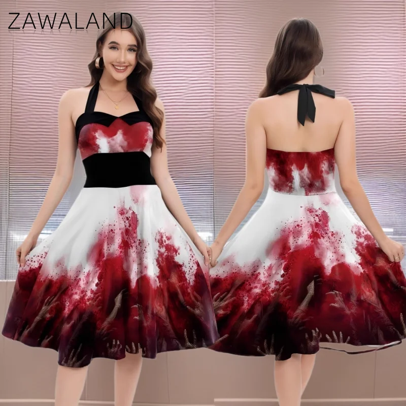 

Horror Blood Cosplay Dresses Halloween Stage Performance Costume Woman Sleeveless Lace Up Dress Carnival Festival Party Outfits