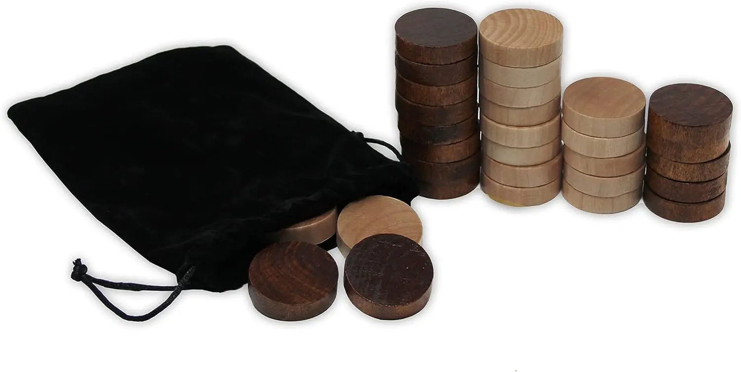 

Деревянные нарды и шашки, 30 сменных игровых фишек с тканевой сумкой для хранения (1 дюйм)