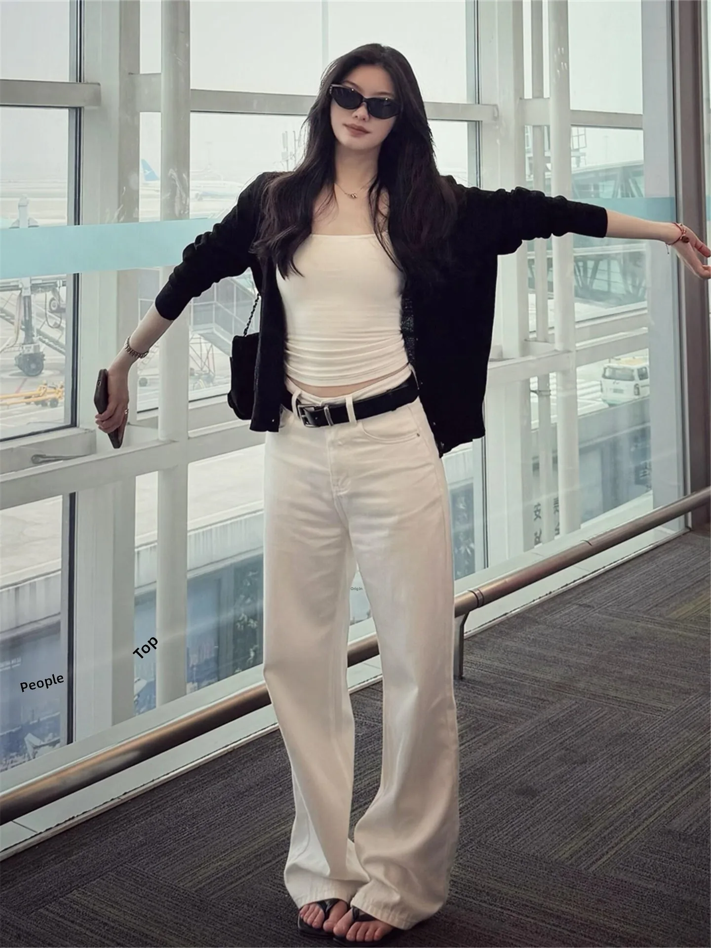 

Extended Length Slim Fit Straight Leg Jeans Women's High Waist Loose Wide Leg Casual Floor Length Pants Summer Cotton Denim