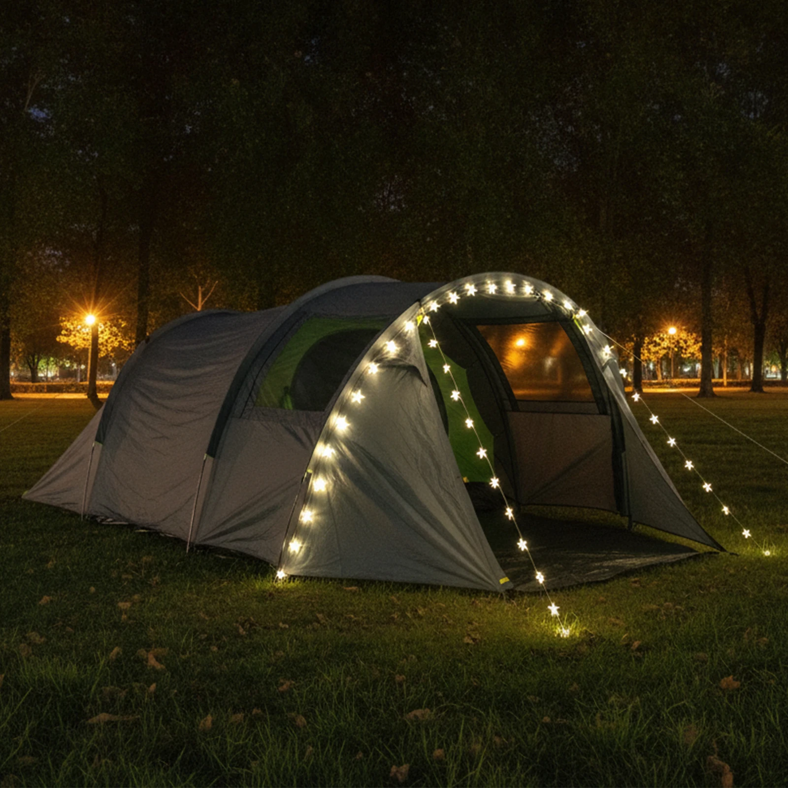 2‑Person Tunnel Camping Tent Double Layer Tent with Vestibule Porch, Included Star String Lights for Outdoor Hiking Beach Trip