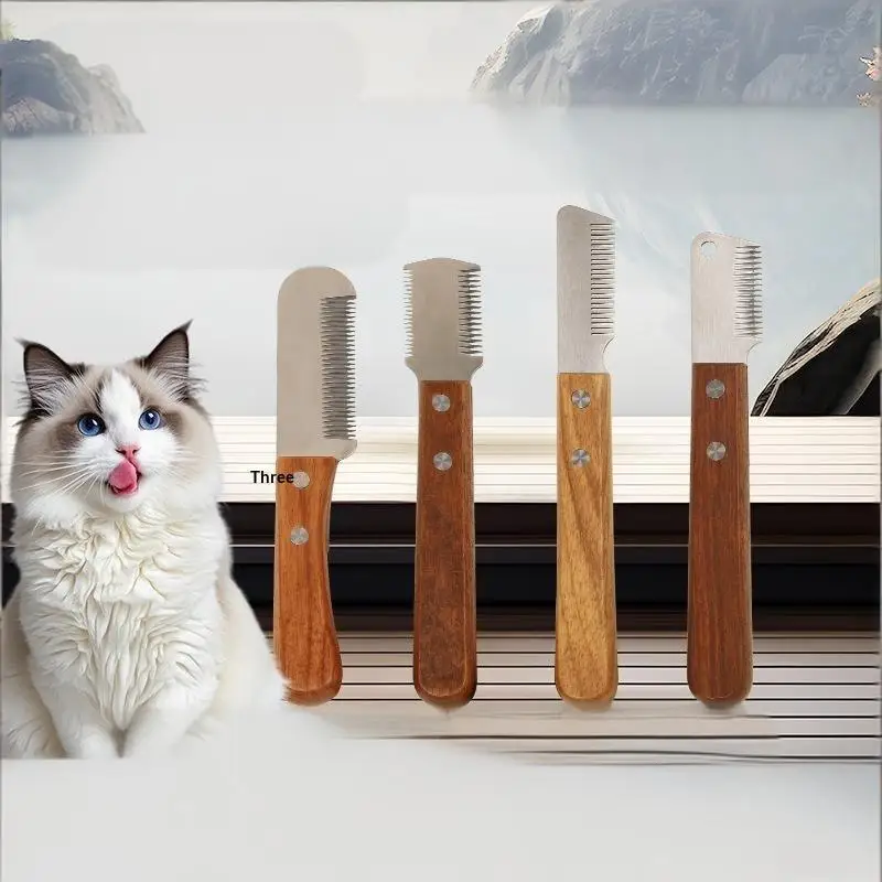 Pet Grooming Stripping Knife Rust-proof Stainless Steel Tool with Smooth Wooden Handle for Cat Dog Daily Care