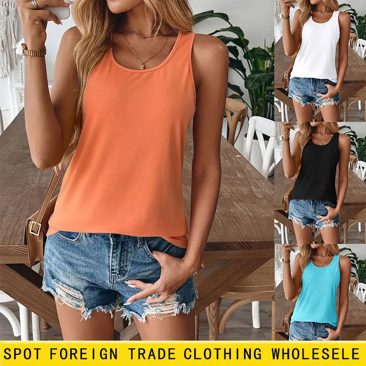 

5 Colors Optional Round Neck Sleeveless Loose Solid Color T-shirt Vest Simple To Match With Classic American Casual Vest