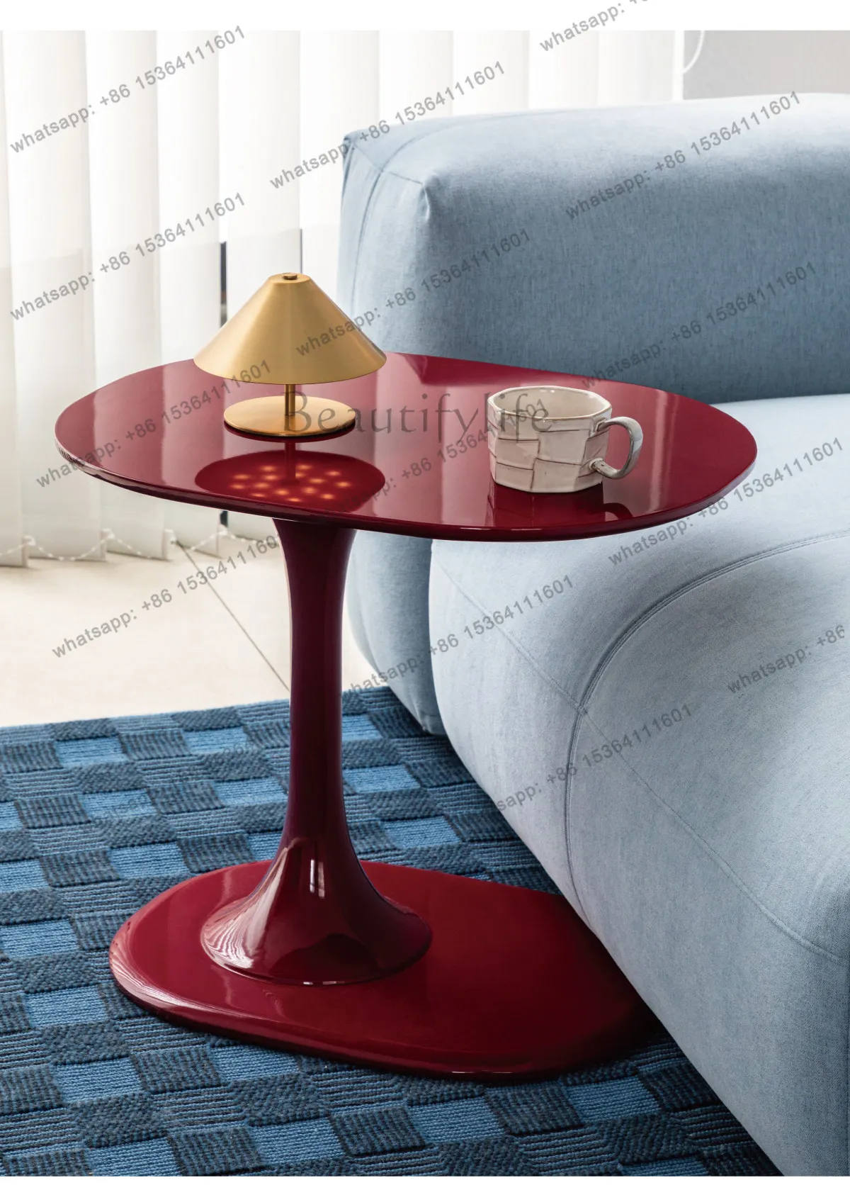 

Creative art round corner table living room small coffee table high-end red