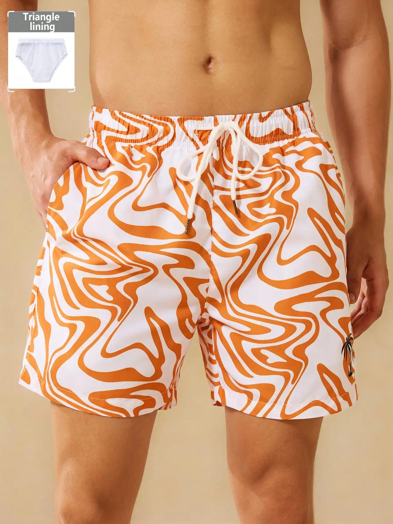 

Mens Swirl Pattern Swim Trunks With Drawstring Waist And Triangle Lining