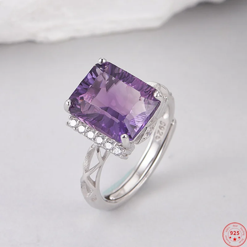 

S925 Sterling Silver Charms Rings for Women Men Hollow Pattern Claws Inlaid Amethyst Micro Zircon New Fashion Jewelry Wholesale