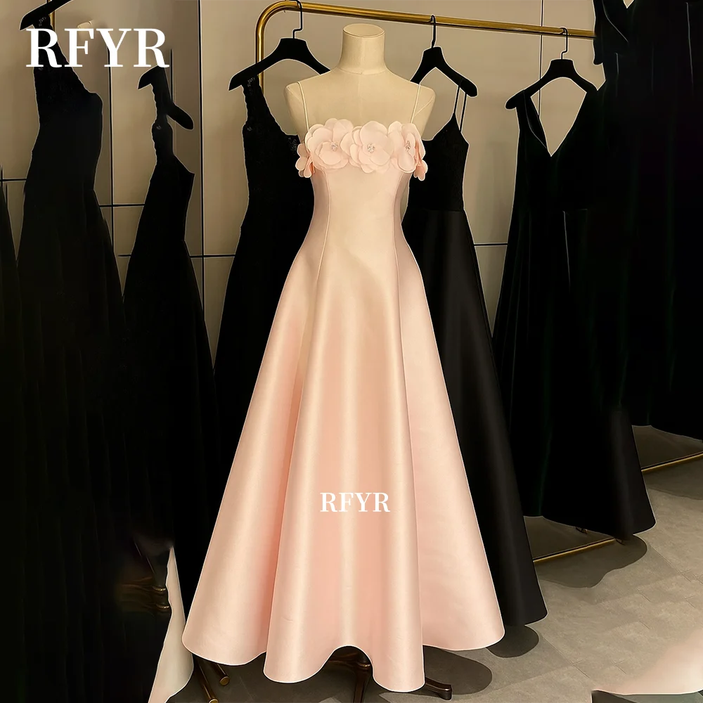 

RFYR A Line Evening Dress with 3D Flowers Party Dress Satin Princess Dress Fairy فساتين مناسبة رسمية Customized