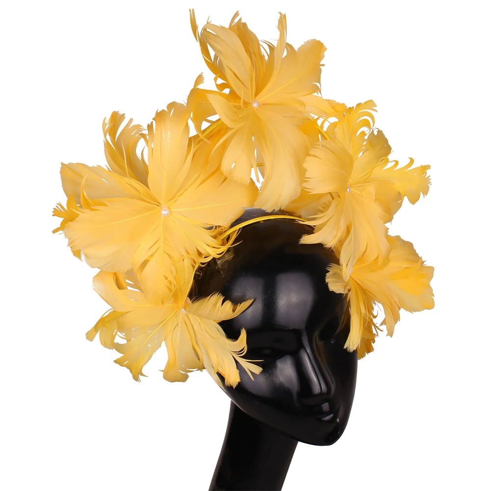 

Nice Feather Flower Wedding Hair Fascinator Accessories Headband Elegant Women Bridal Party Show Headwear Fancy Hair Accessories