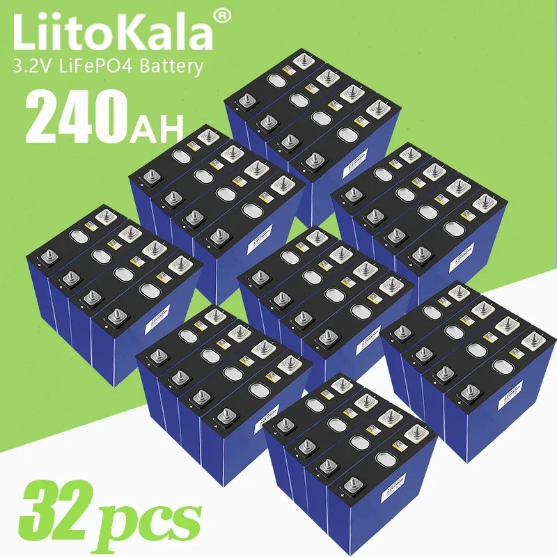 32pcs LiitoKala 3.2V 230AH 240Ah Lifepo4 Battery Grade A Cells 4S 8S 12V 24V 48V Rechargeable Battery Pack for Solar