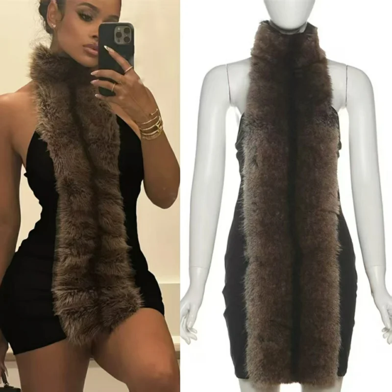 Sexy Halter Backless Dress Woman Sleeveless Short Dresses Women Fur Patchwork Contrast Mini Dress Fashion Female Clothes