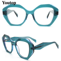 Funky Womens Optical Eyeglasses for Women Geometric Glasses Frames Square Green Eyewear Prescription Spectacles Trendy Eyewear