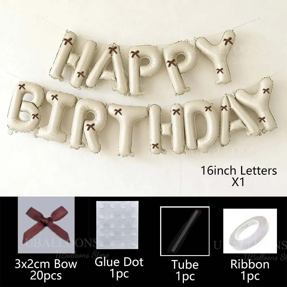 Cremefarbene Happy Birthday-Luftballons mit rosa Schleife, 40,6 cm, beige, „Happy Birthday“-Buchstaben, Ballonbanner für Schleife, Kokette, Geburtstagsdekoration – Detail 9