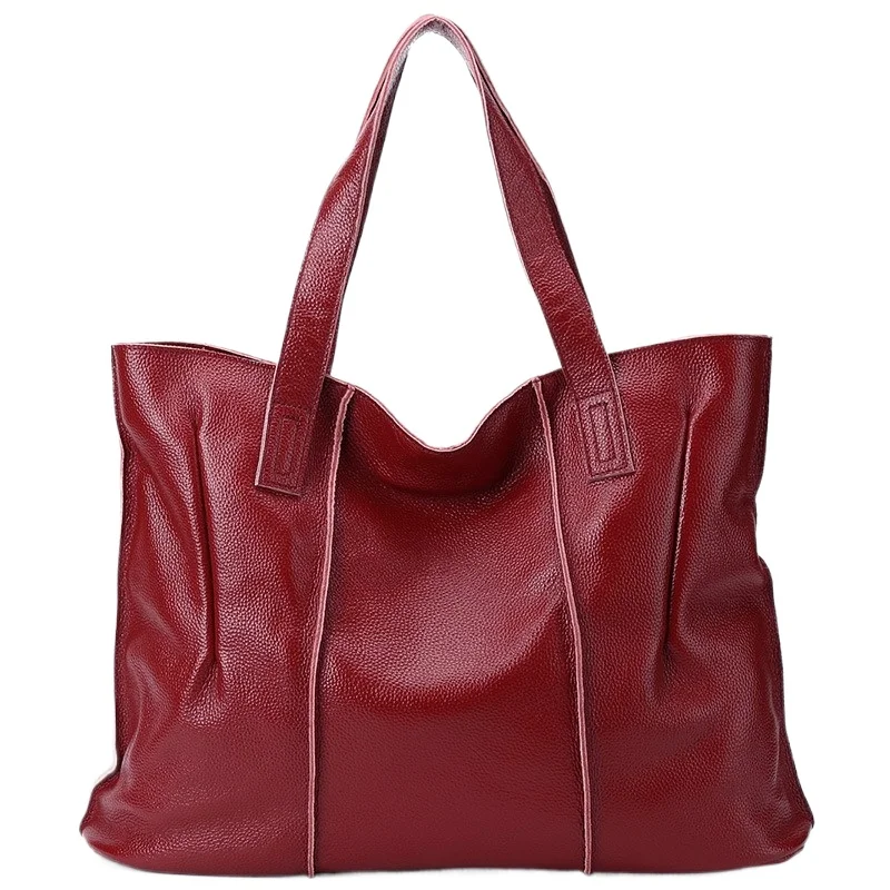 Women's Large Capacity Genuine Leather Shoulder Tote Bag Daily Work Commute Spacious