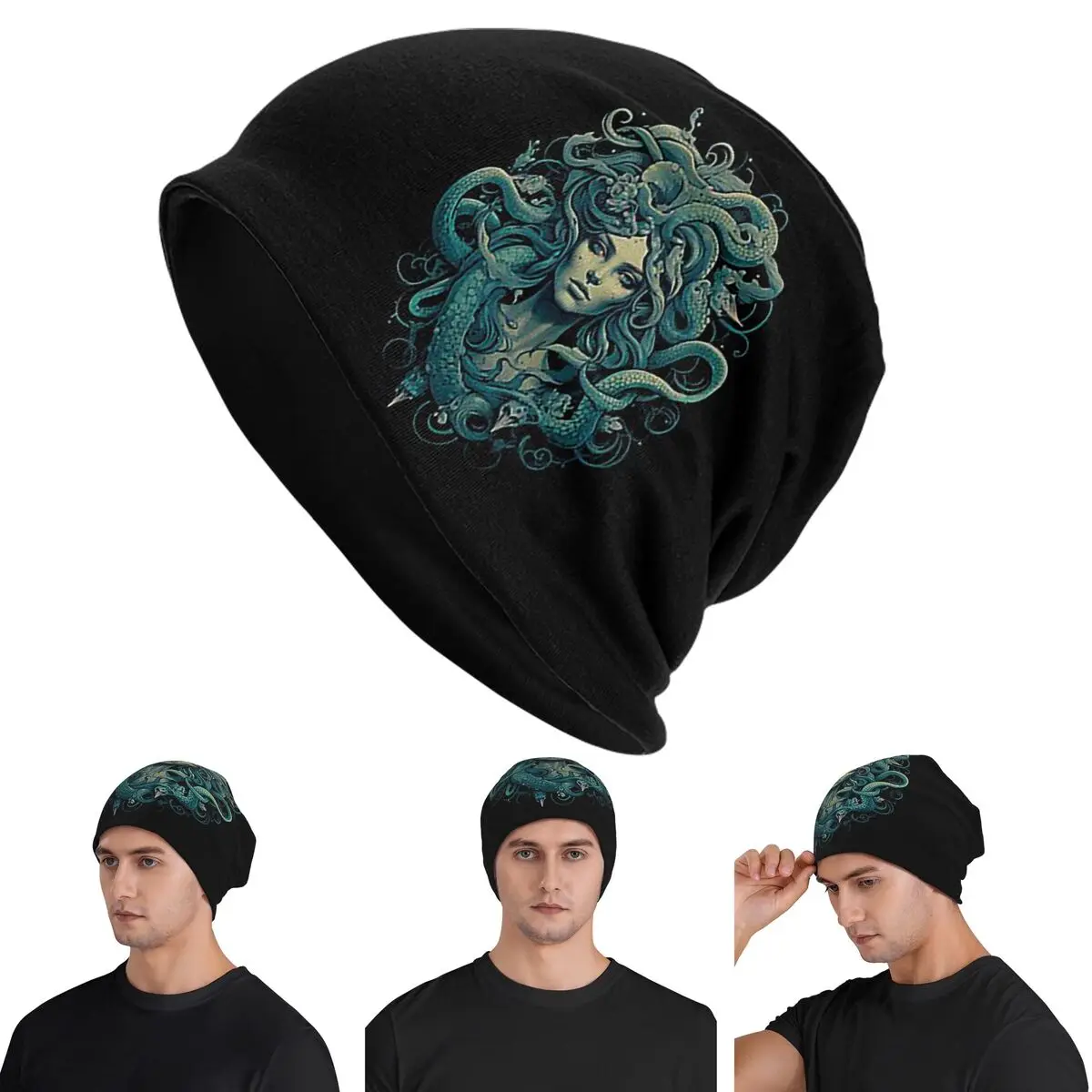 

Ancient Greece Medusa Gorgon Vintage Style Skullies Beanies Hats Warm Autumn Winter Cap Knitted Bonnet Caps for Men Women Adult