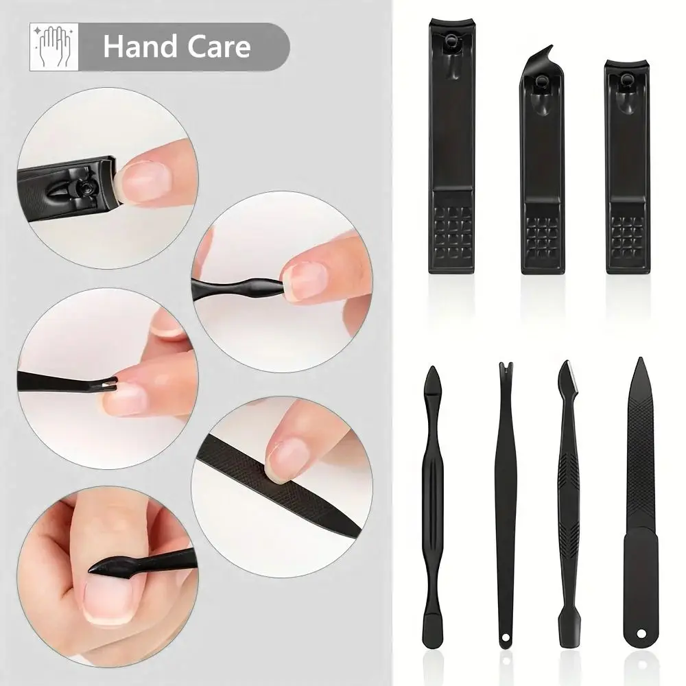 Juego de cortaúñas negro de acero inoxidable con caja de viaje, herramientas de belleza para uñas, Kit de manicura y pedicura portátil para el cuidado de las uñas, 24 Uds.