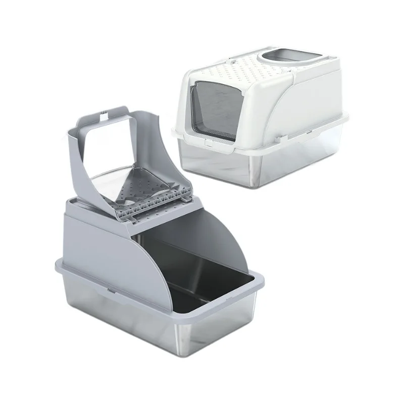 Caja de arena cerrada inoxidable extra grande con tapa anti-salpicaduras - imagen 2
