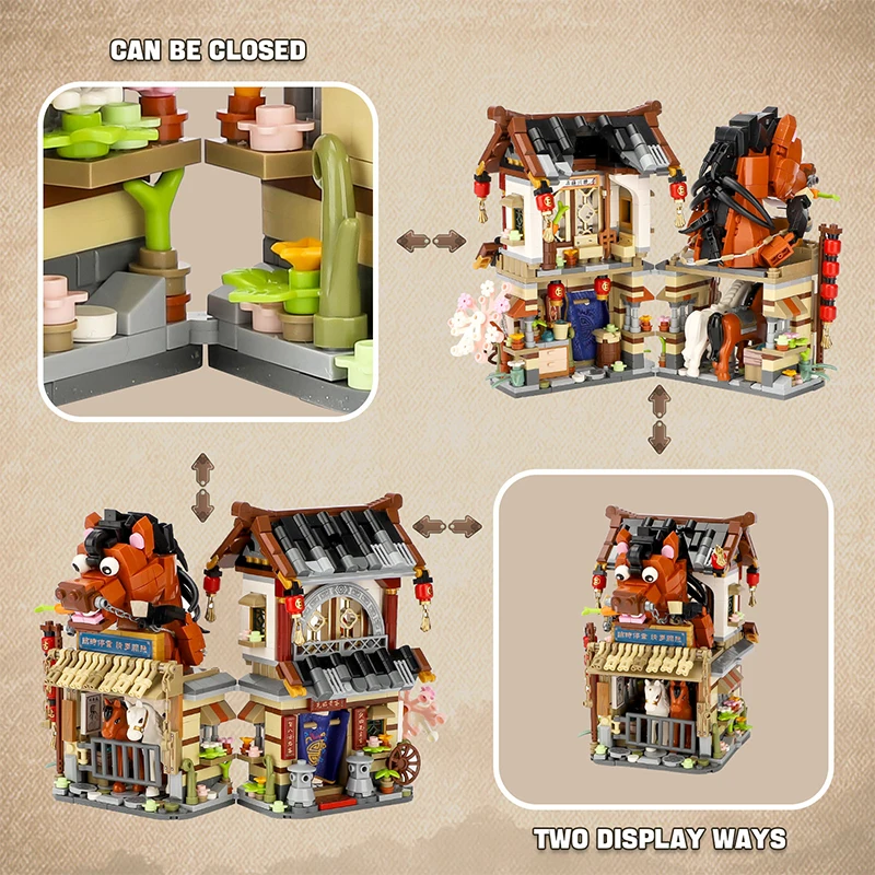 LOZ Creative Folded StreetView Grocery Store Post Station Building Bricks DIY Mini Chinese Style Puzzle Girls Gifts Children Toy