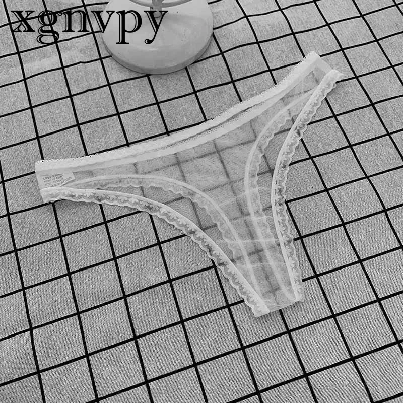 xgnvpy Sexy Transparent Thong Panties Women\'s Lace See Through Crotch Mesh Low-rise Underwear Seamless Briefs Sheer Lingerie