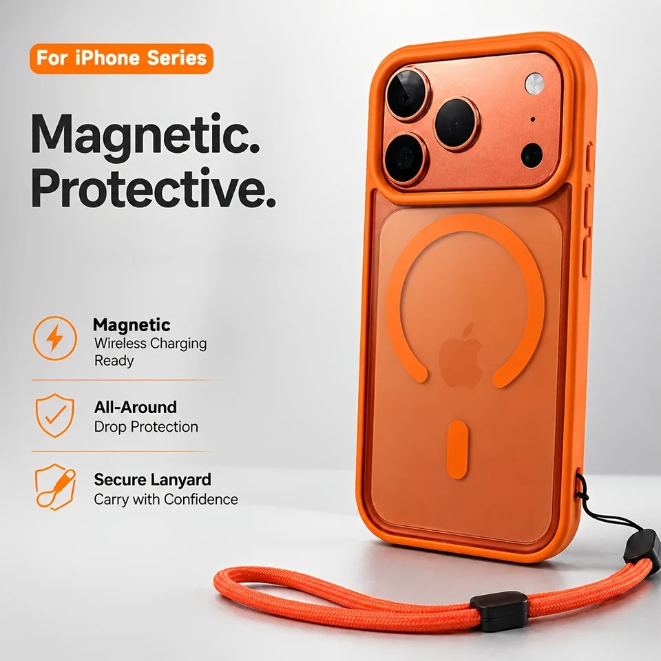 Funda transparente de lujo con carga inalámbrica magnética para iPhone 18 17 16 15 14 13 12 11 Pro Max Plus Air 17e, incluye cordón 3