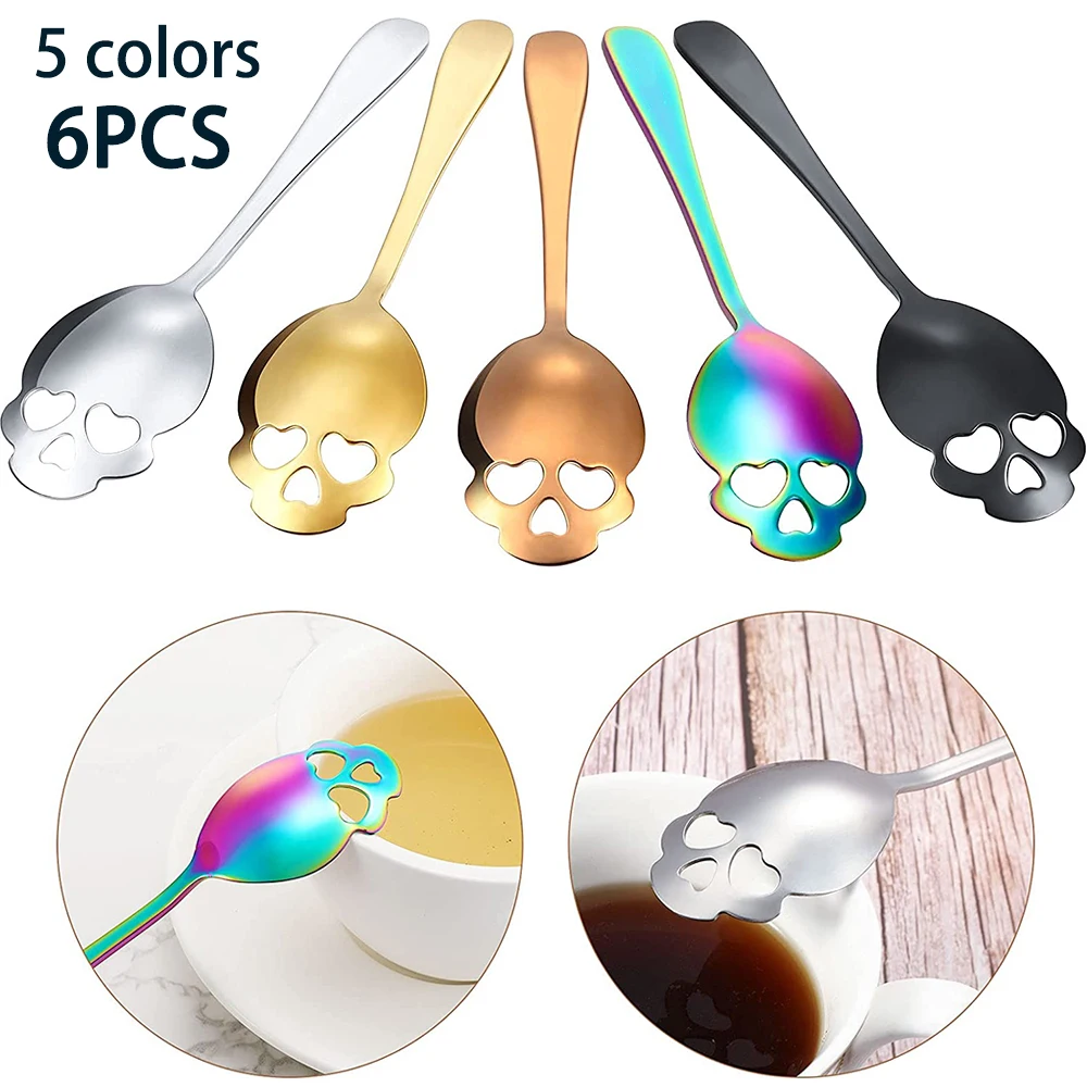 

6pcs Skull Spoons Halloween Stainless Steel Spoons Stainless Steel Coffee and Espresso Spoons for Tea, Milk, Dessert, Cake