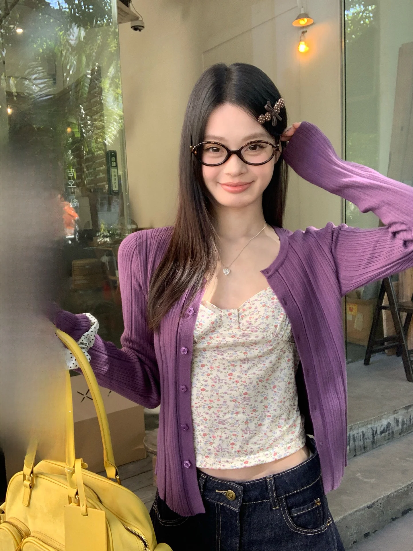 

Zeng Zhenen Women's Purple Knitted ort Cardigan Slim Fit Faionable Early Spring Korean Sle Commute Soft Long Sve