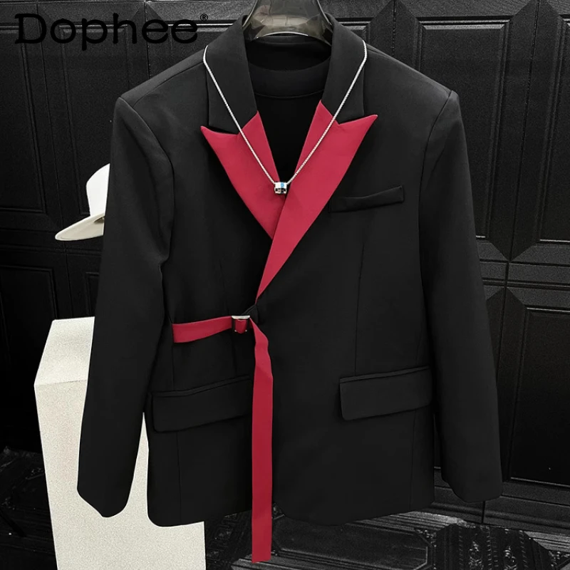

Men's 2025 Spring Autumn New Fashion Niche Stitching Contrast Color Blazers Men's Loose Trend Handsome Suit Jackets Stylish Tops