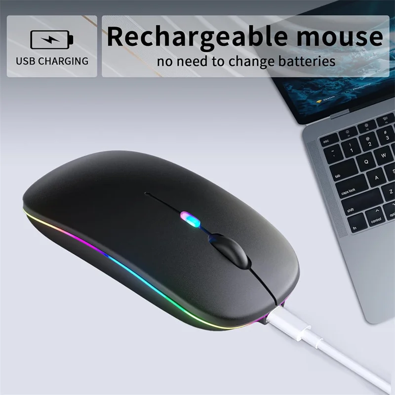 Mouse wireless Bluetoooth 5.0 con luce RGB ricaricabile USB per computer portatile PC Mouse da gioco MacBook 2.4GHz 1600DPI