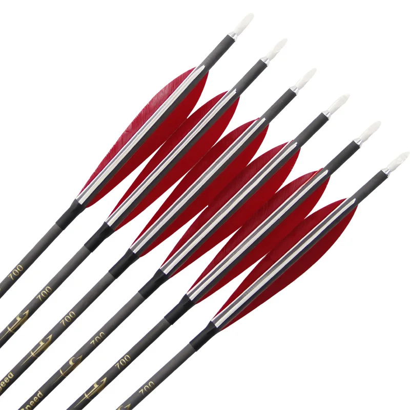 Pinals 12pcs ID6.2mm Pure Carbon Arrow Spine 400 500 600 700 800 Shaft 5In Turkey Feather Recurve Bow Hunting Shootiing Archery