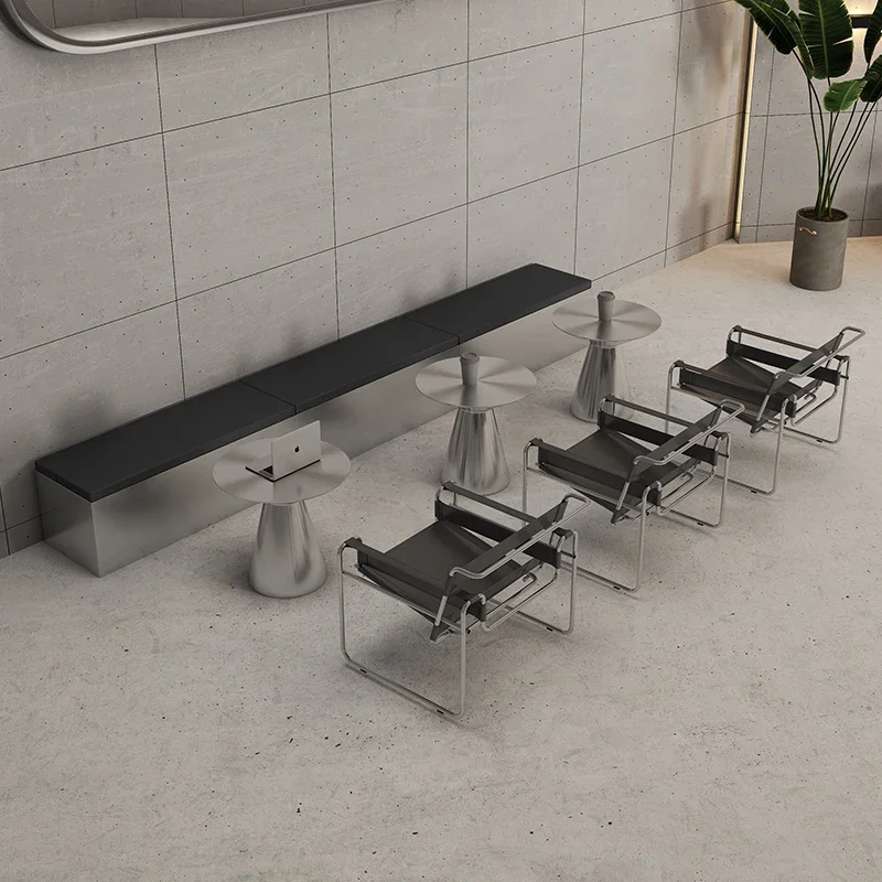 Internet celebrity industrial style cafe wall booth sofa milk tea shop stainless steel table and chair no back bench