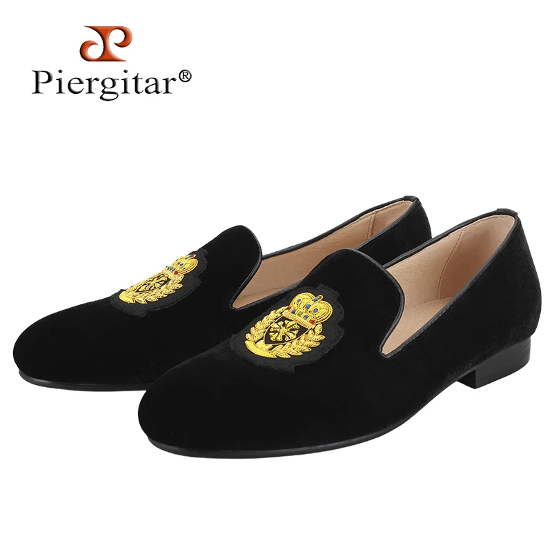 Piergitar Summer New Model Imported From India British Royal Style Patch Embroidery Men Velvet Shoes Handmade Slip-On Loafers