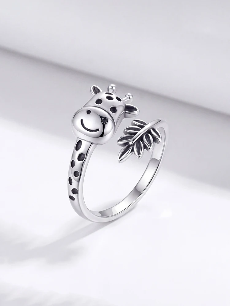 925 Sterling Silver Cute Giraffe Adjustable Ring For Women Anniversary Party Daily Wear Fashion Minimalism Fine Jewelry