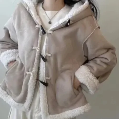 패셔너블한 코트 한정한 두꺼운 여성용 후드 짧은 고급스러운 두꺼운 보온성 있는 코트 외투 자켓  Best5